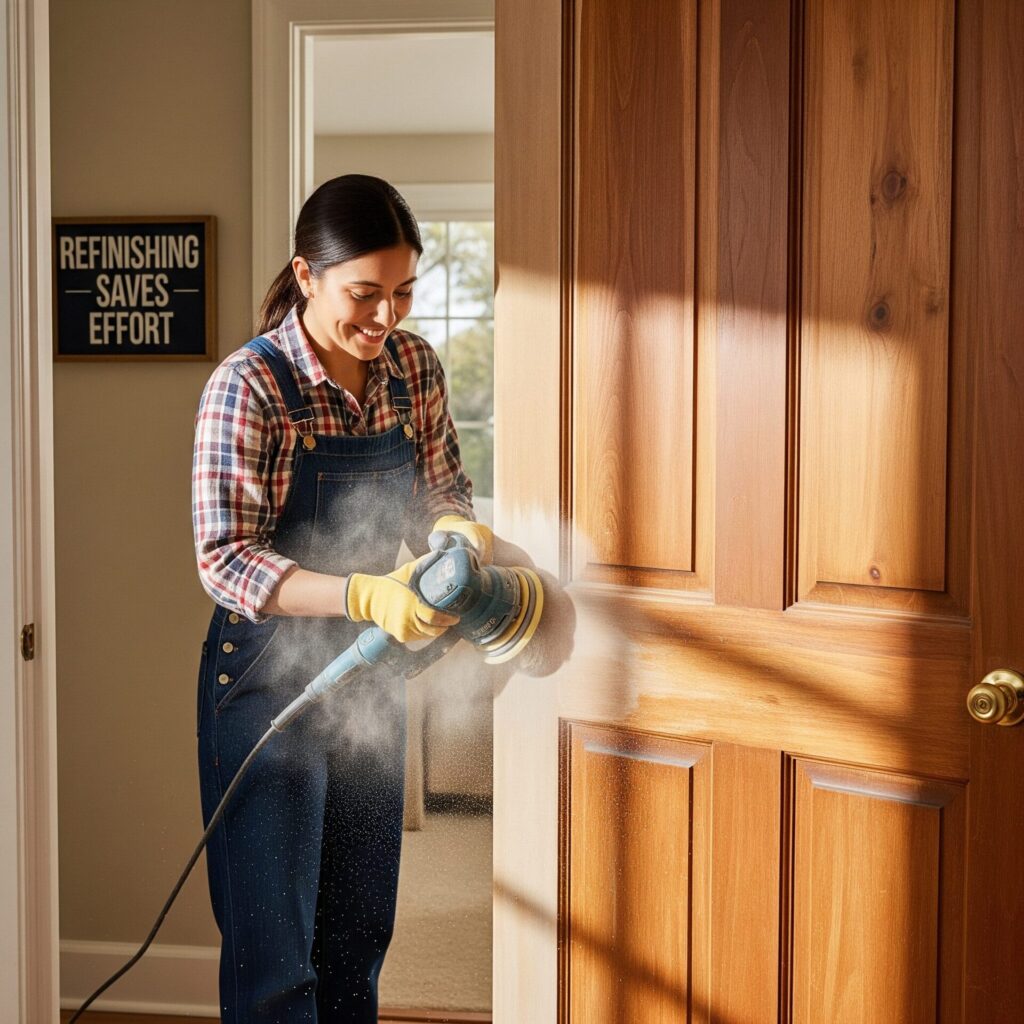 
Replacing a door sounds easy, but it involves framing, measuring, painting, and hidden costs. Refinishing is quicker, cleaner, and less disruptive.