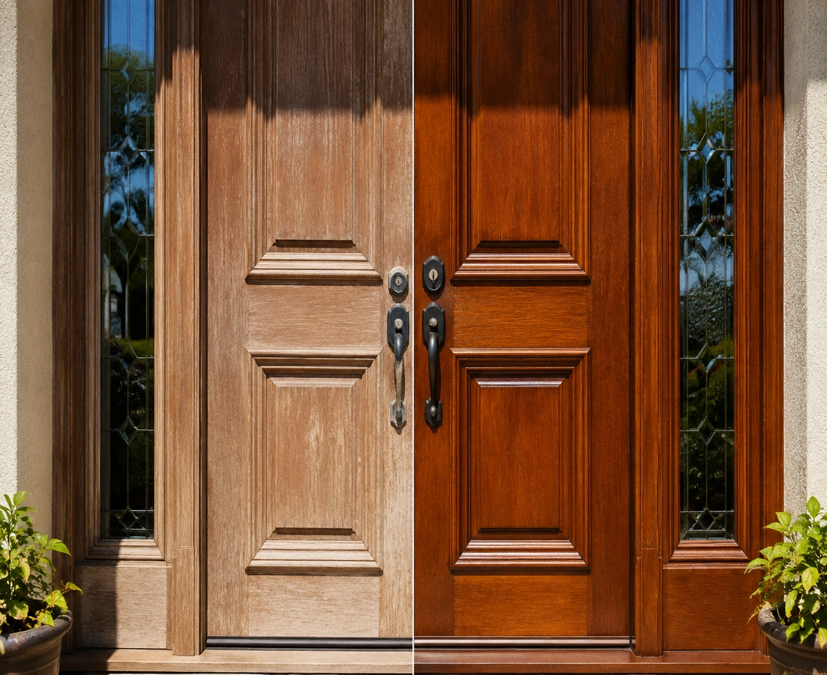 Before and after door refinishing Virginia-Highland Atlanta