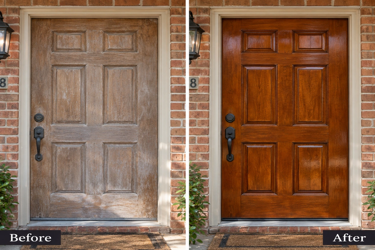 Belvedere Park ranch home door restoration before and after