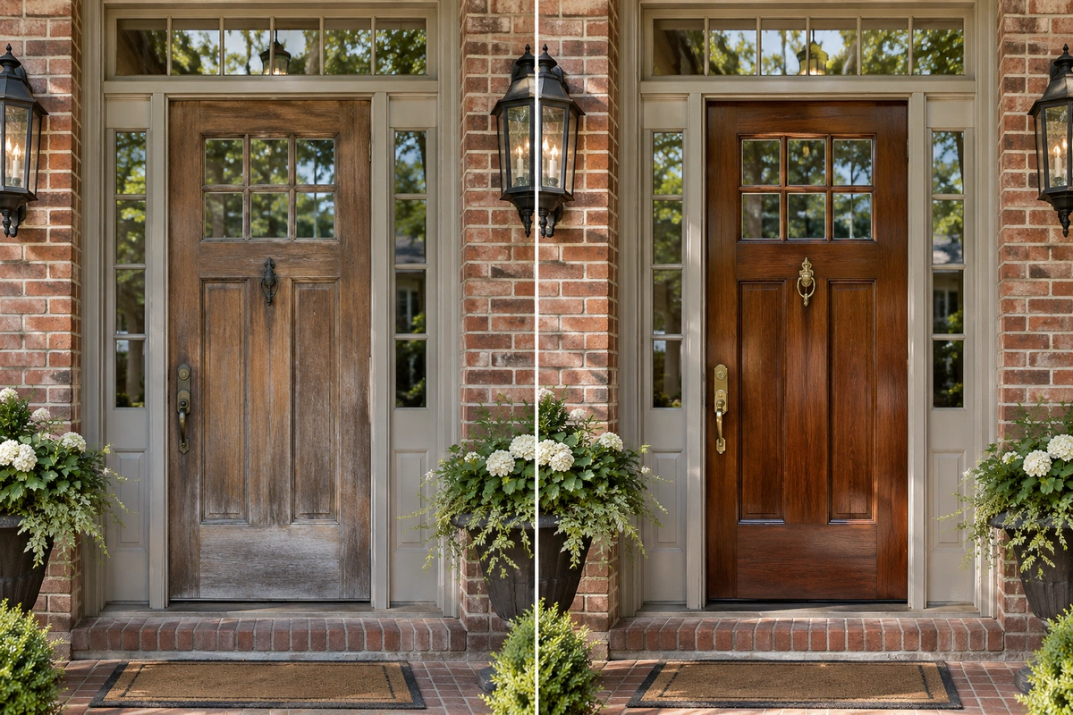 Buckhead Door Refinishing, GA 3 Before and after historic craftsman door restoration in Buckhead's Garden Hills district