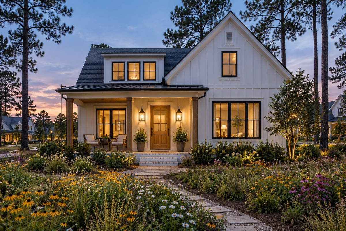 Front door refinishing in Chattahoochee Hills – refinished wood door on a Serenbe-style cottage