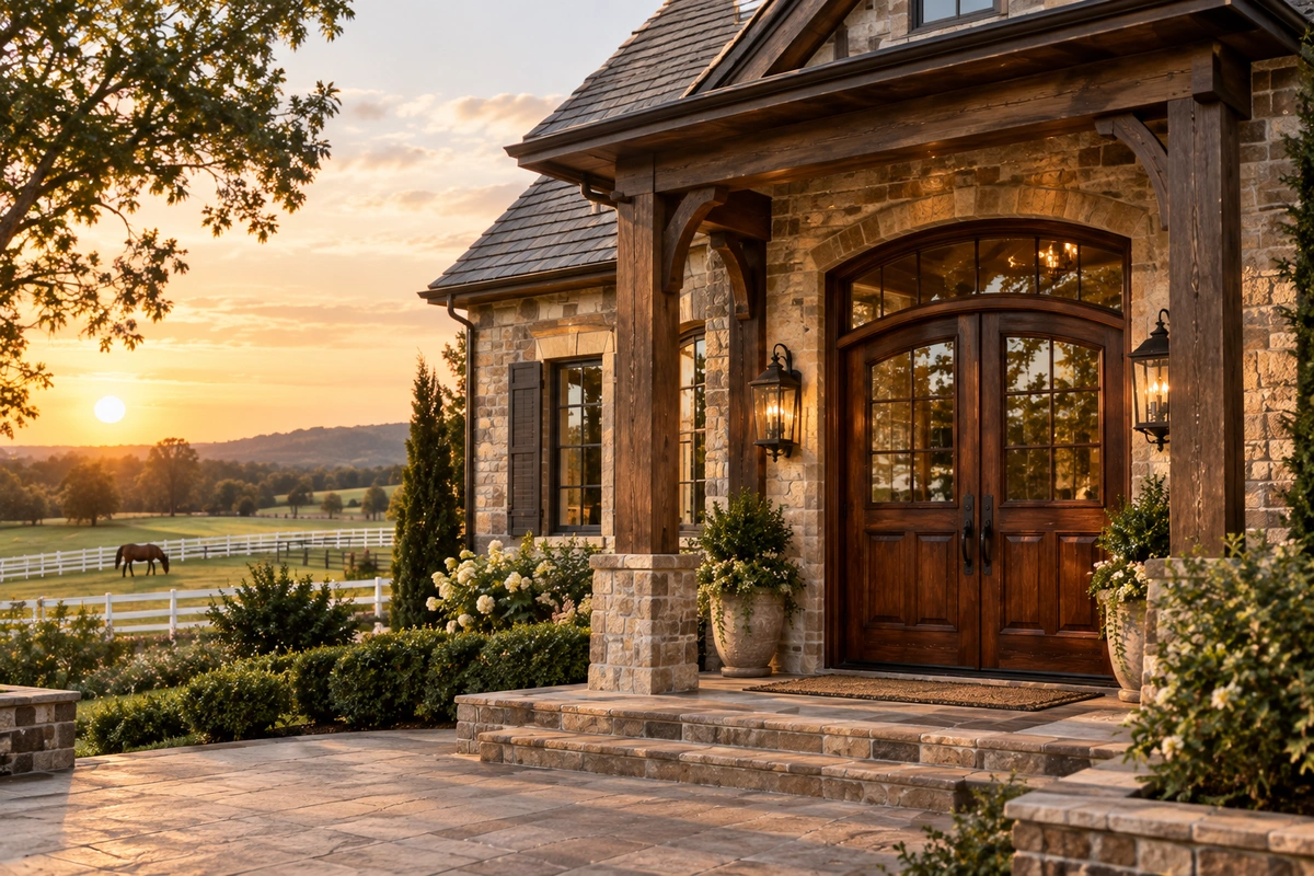 Milton GA equestrian estate home with professionally refinished wood front door