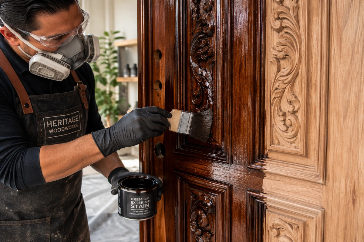 craftsman sanding a door on site