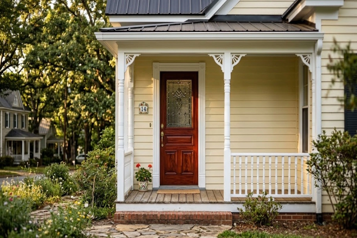 Door refinishing Norcross GA – restored mahogany front door on a historic Norcross home