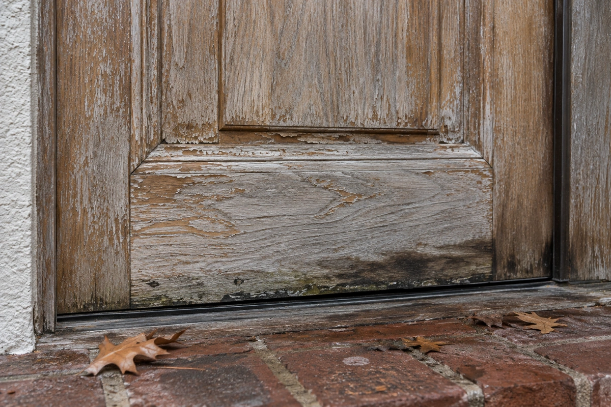 Door Refinishing Union City GA 2 Peeling varnish and sun damage on a wood front door that needs door refinishing in Union City GA